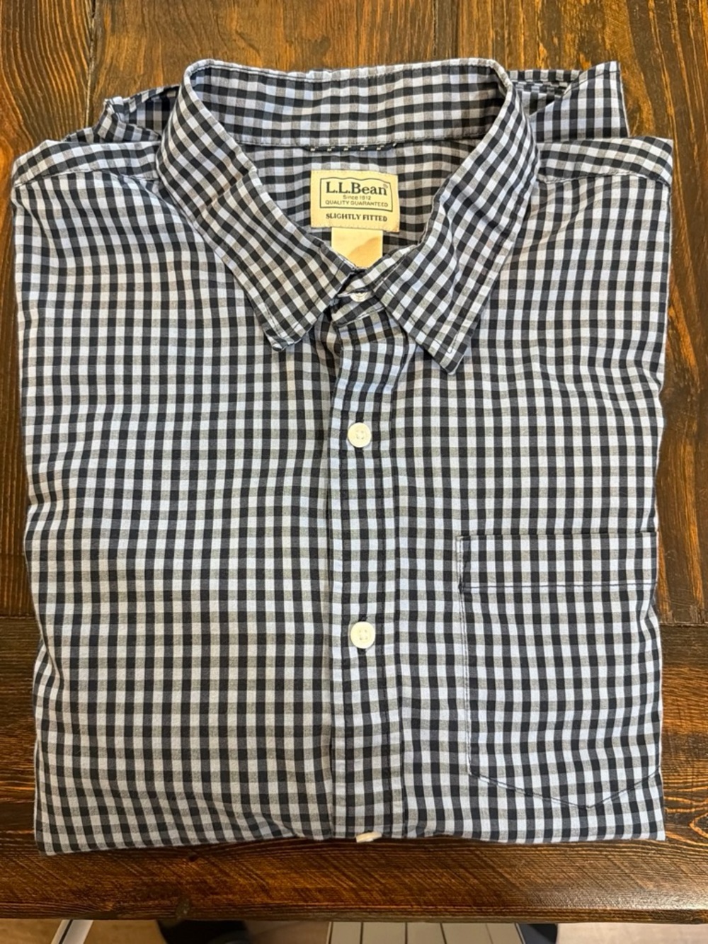 L.L. Bean Men’s Large Fitted Light & Navy Blue Gingham Button-Down Shirt